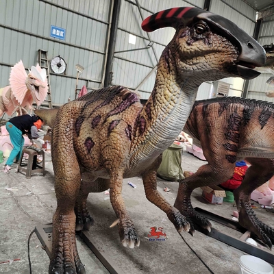 los 4M Long Lifelike Animatronic que ruge Parasaurolophus con la boca centelleo abierto y de ojo